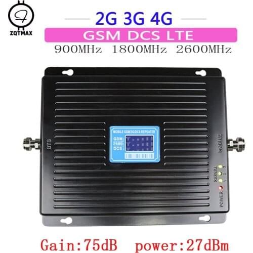 ZQTMAX 75dB 2G 3G 4G Booster gsm Repeater UMTS Network Tri Band DCS 1800 LTE 2600 Signal Amplifier 900 cell phone signal booster