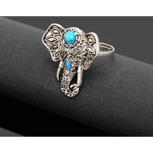 Vintage Bohemian Style Silver Rings Color Dela Anti Lucky Elephant Adjustable Rings for Part