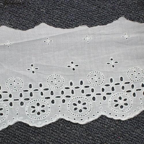 YACKALASI 7 Yds 100% Cotton Lace Eyelet Embroidered Fabrics Swiss Cotton Voile Appliqued 3D Flower Trims Diy NatureWhite 14.5cm