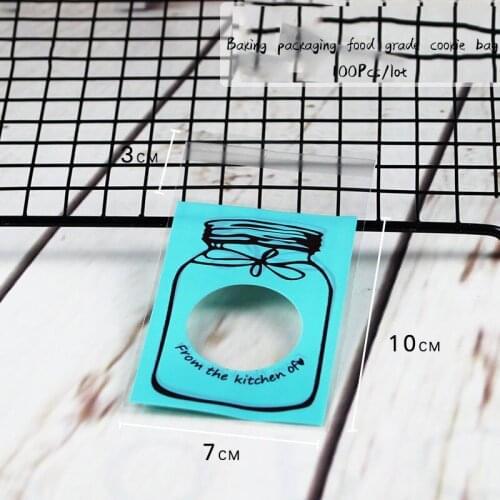 100pcs/lot Cookies Self Adhesive Bag Handmade Blue Transparent Candy Jar Soap Biscuits Wedding Festival Party Gift Candy Bag