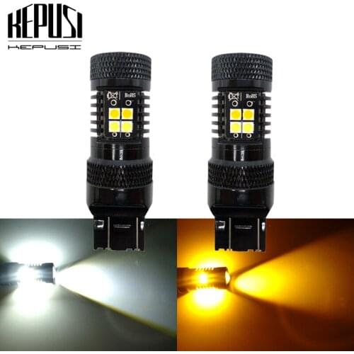 2x 7443 7444 T20 W21/5W Dual-Color White/Amber 16SMD LED Bulbs For Driving/Parking DRL Light Front Turn Signal Light 12V 24V