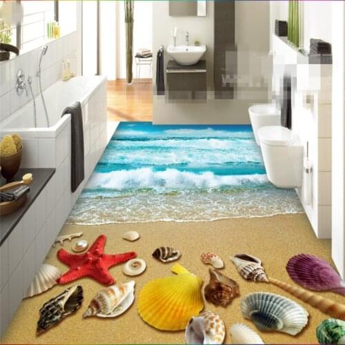 Beibehang Custom mural 3d flooring Beach Shell Starfish Bathroom Restaurant 3D floor tiles High quality photo wallpaper behang