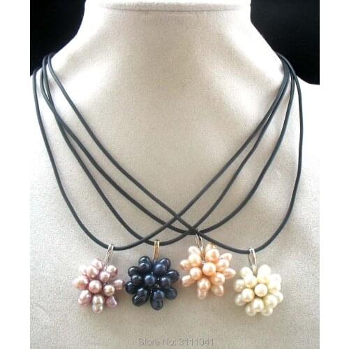 4PCS freshwater pearl white PINK PURPLE BLACK FLOWER 18inch necklace wholesale nature beads FPPJ