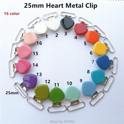 50pcs/lot 1''25mm heart metal baby dummy pacifier holder chain clips suspender soother plastic insert clips LEAD NICKLE Free