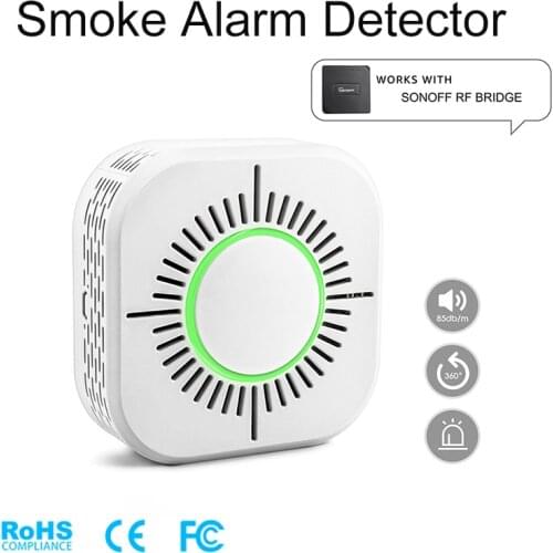 Wireless Smoke Detector Compatible with Sonoff RF Bridge for Smart Home Alarm Security 433MHz Sensitive Super-long standby life