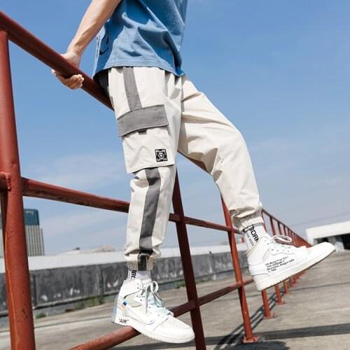 2021 Japanese Hip Hop Ribbons Cargo Pants Men Joggers Pants Streetwear Men Fashion Elastic Waist Mens Casual Trousers Sweatpants