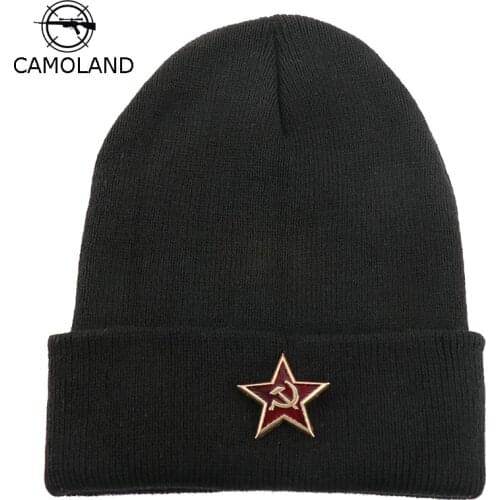 CAMOLAND Wholesale Women Men Winter Knitted Hats Casual Beanies Pentagram Soviet Badge Hedging Cap Male Sports Bonnet Cap