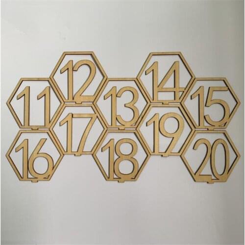 Wooden Wedding Supplies 1-20 Hollow Digital hexagon Shape Flower Seat Card Wooden Wedding Table Number Plate