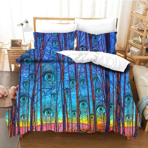 Kids Bedding Set Cartoon Fantasy Mushroom 3D Printed Duvet Cover with Pillowcases Magic Purple Quilt Bed Cover Home Textile