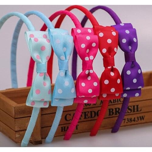 Hairbands Headbands Alice Hair Head Band Hoop Polka Dot Bows Girl Lady Fully Lined Ribbon Headwear Accessories 20pcs FG117