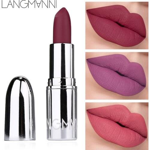 Langmanni 8 Colors Matte Bullet Lipstick Waterproof Long-Lasting Velvet Lipstick Easy To Wear 2019 Nude batom Nutritious Makeup