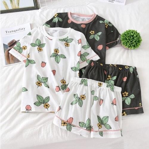 Cotton Womens Summer Pajamas 2021 New Kawaii Home Clothes Short Sleeve Pyjama Femme Shorts Plus Size Loose Homewear Female