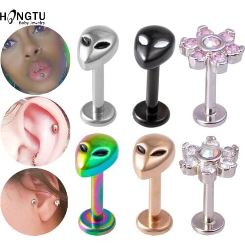 HONGTU 1PC Sexy Surgical Steel Labret Lip Ring Monroe Studs Zircon Ear Cartilage Tragus Helix Stud 16G Ear Piercing Jewelry