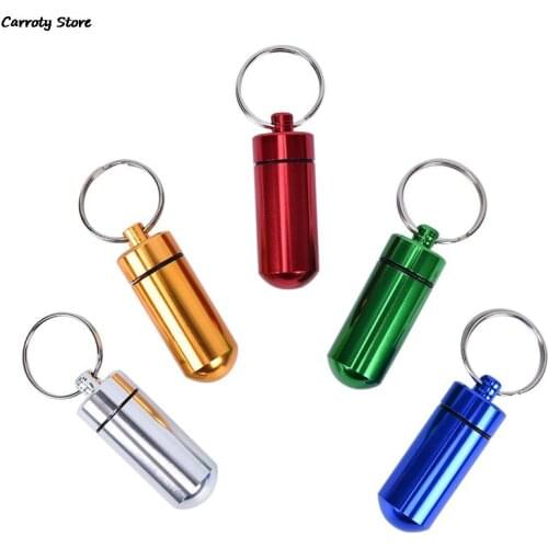First Aid Cartridge Keychain Portable WaterProof Aluminum Keychain Pill Storage Box Bottle Case Holder Random Color