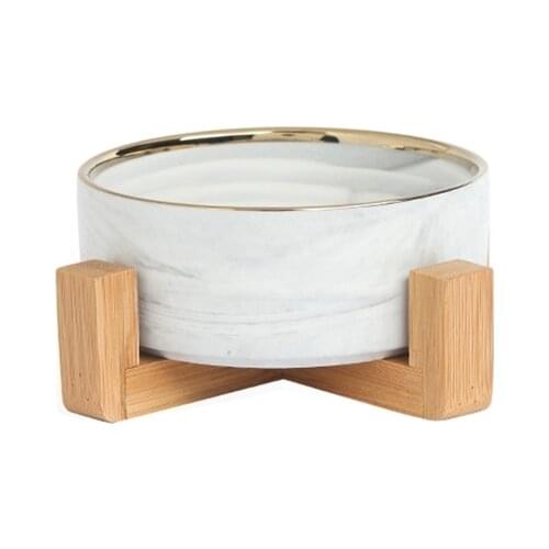 Ceramic Cat Puppy Water Drinking Dish Bowl Feeder with Wood Bracket Dog Food Feeding Supply Pet Tableware