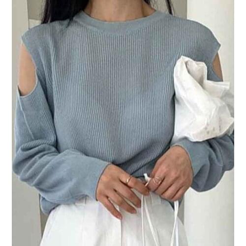 Korea Chic Autumn and Winter New Lazy Style Loose Personality Off-Shoulder Design Sense Long-Sleeved Pullover Sweater Women
