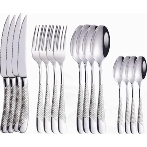 Stainless Steel Cutlery Set Forks Knives Spoons Tableware Set Kitchen Dinnerware Set Mirror High Quality Silverware Flatware