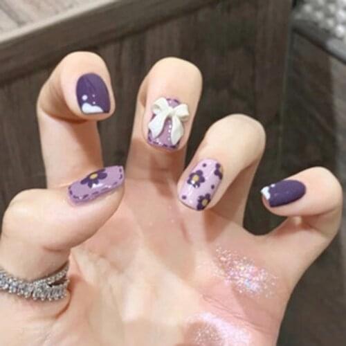 Fake Nail Bow Nail Patch Nail Patch Ballet Diamond Nail Patch Nail Extension Nail Wearer Detachable Make-Up Tools