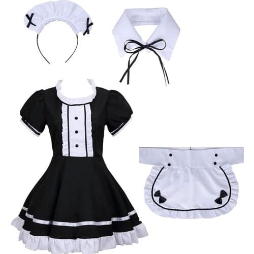 Lingerie Open Maid Lolit Kawaii Cosplay Costume Women Headwear Sexy Cat Girl Kitty Outfit Cotton Apron Fake Collar Bowknot Dress