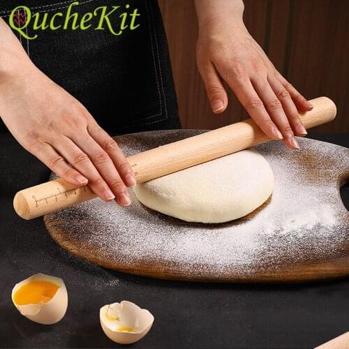 NEW With Scale Solid Wood Rolling Stick Cake Pie Noodles Dumplings Sticks Cake Decoration Dough Baking Kitchen Cooking Tools