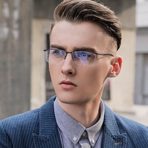 Anti-blue glasses mens fashion half-frame business glasses frame computer goggles can be equipped with prescription glasses