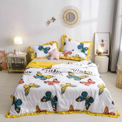 Ruffles duvet summer washsed cotton throw blanket 1pc patchwork quilts home bed cover 200*230 butterfly cool bedspread pastoral
