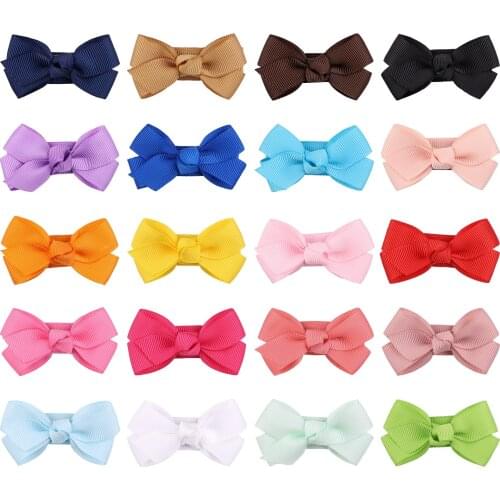 20Pcs/lot Solid Color Bowknot Hair Clips Ribbon Hair Bow For Girls Handmade BB Hairpins Barrettes Headwear Kids Hair Accessories