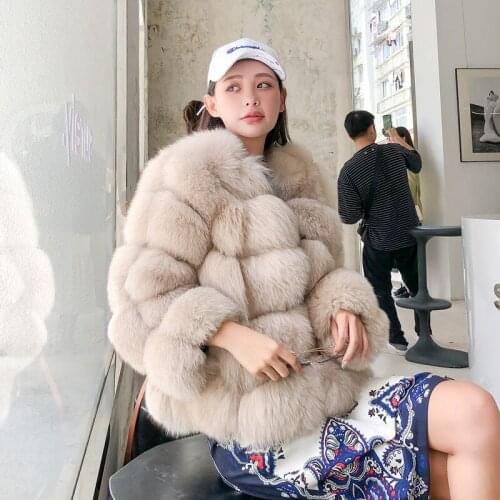 Harppihop*new arrival women winter thick fur coat real fox fur jacket high quality fox coat stand collar outfit