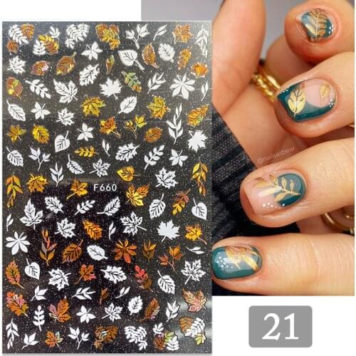 Holographics Bronzing Fall Leaf 3D Nail Sticker Autumn Gold Black Maple Laser Leaves Decals Slider Nail Art Decoration Manicures