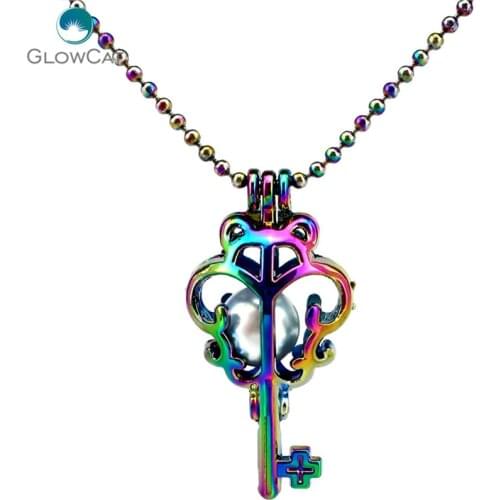 C54 Rainbow Color Leaf Short Key Frog Cage Pendant Aroma Essential Oil Diffuser Locket Necklace