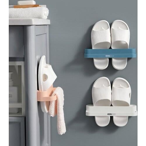 Simple Double-layer Slippers Rack Plastic Self-adhesive Towel Holder Multifunctional Wall-mounted Household Storage Rack