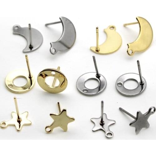 20Pcs Stainless Steel Fashion Star Moon Earrings Stud Posts Pendant Connector for DIY Earrings Findings Jewelry Making Supplies