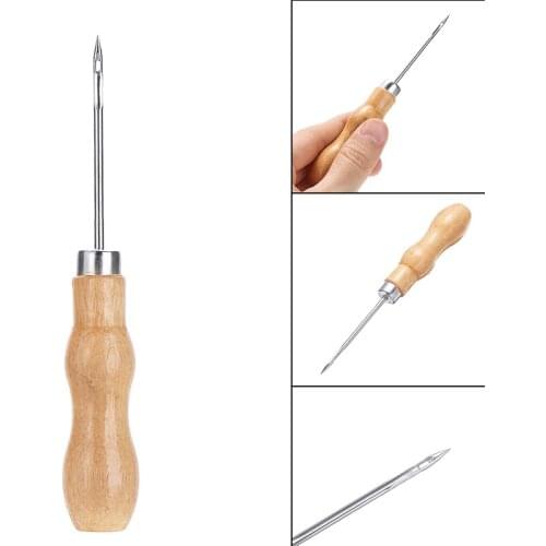Threading Awl Wooden Handle With Steel Shaft Leather Canvas Stitching Punch Hole Maker Craft Sewing Supplies Accessories