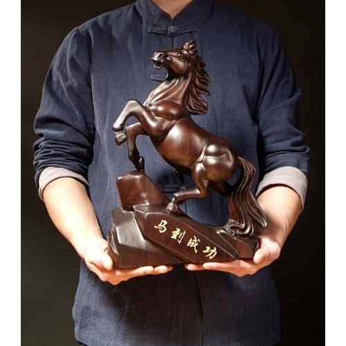 38CM Large-GOOD-2020 HOME office Spiritual efficacious Mascot # Success horse Handmade Rosewood carving FENG SHUI ART statue