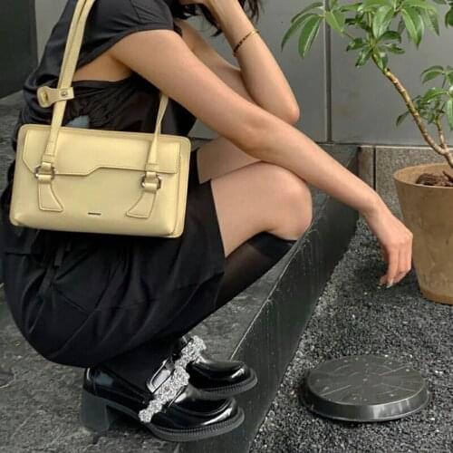 Retro High Heel Mary Jane Shoes Women Patent Leather Fashion Chunky Pumps Women Crystal Bead Round Toe Loafers Ladies 2021 New