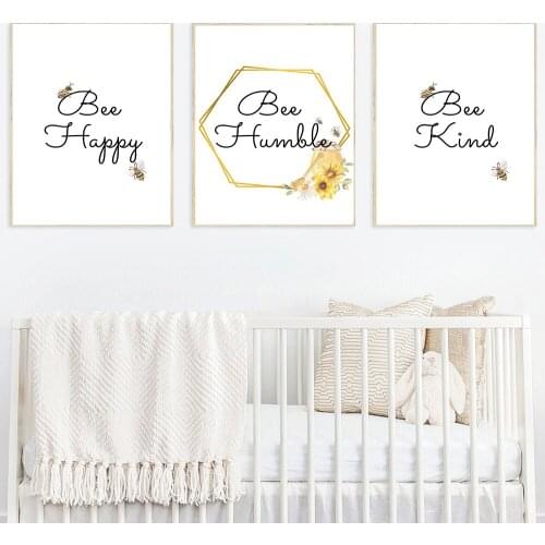 Inspirational Quote Poster and Print Bee Happy Kind Humble Wall Art Picture Black White Nature Art Canvas Painting Home Decor