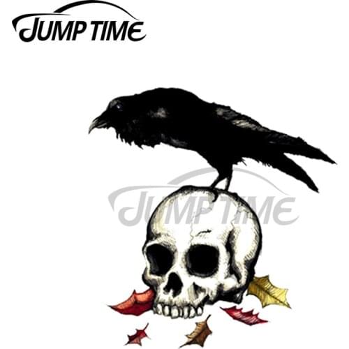 Jump Time 13 x 7.6cm For Raven Skull Poe Gothic Crow Laptop Decals Auto Car Assessoires Car Stickers Graffiti Cartoon Graphics