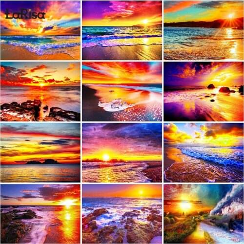 Sunset Cross Stitch Diamond Painting Evershine Diamond Embroidery Full Square Drill Sea Landscape Mosaic New Arrival Home Decor