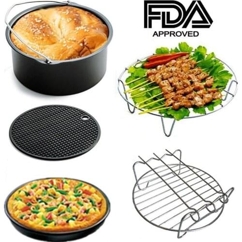 Quality 6pcs 8 Inch Air Fryer Accessory Set Air Frying Pan Accessories Bakeware Accessory Round Square Baking Basket Pizza Pan