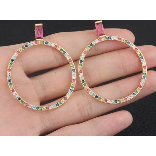 Gold Copper Colorful AAA Cubic Zirconia Big Round Hollow Earrings Fashion Female Gift For Women Fashion jewelry hoepel oorbellen