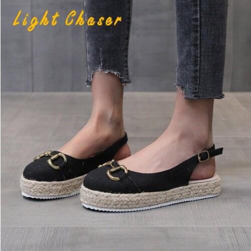 2021womens Shoes Wedge Heel Platform Sandals Large Size 43 Baotou Hemp Rope Sandals Women Fashion Chain Women Shoes Beach Shoes