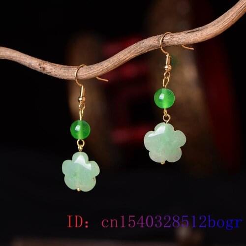 Green Jade Flower Earrings Natural 925 Silver Women Amulet Fashion Charm Chalcedony Crystal Gemstone Gifts Zircon Jewelry