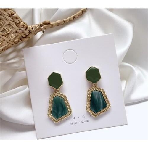 Vintage Simple Green Resin Stone Geometric Drop Earrings For Women Retro Elegant Fashion Party Jewelry Dangle Boucle D'oreille