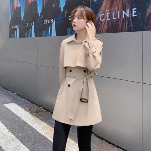 2021 Spring Autumn Long Coats Trench Double Breasted Vintage Elegant Outerwear New Fashion Korean Style Lady Windbreaker D159
