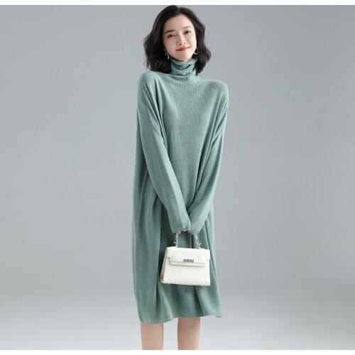 Women Autumn Cashmere Dress Plus Size Turtleneck Wool Sweater Oversize Ladies Knitting Clothing Long Sleeved