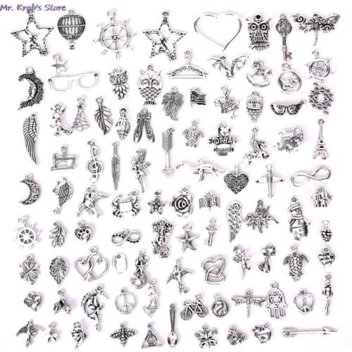100PCS Mixed European Bracelets Charms Pendants Antique New Color Charms Fit Handmade DIY Fashion Jewelry Making Findings