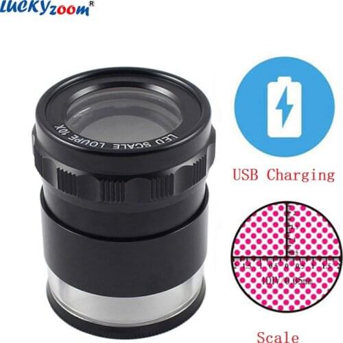 10X Measure Scale 6 LED Magnifying Glass Metal USB Charging Optical Glass Magnifier Rechargeable Cylinder Illuminated Lupa