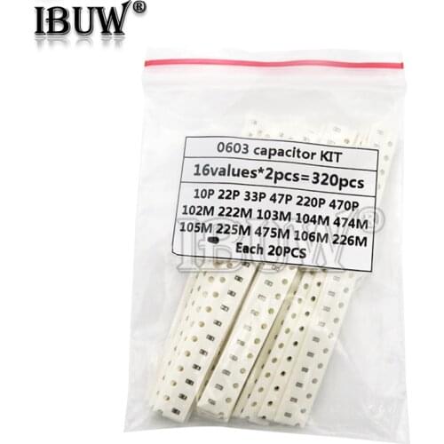 16values*20PCS=320PCS 0603 SMD Capacitor assorted kit 10pF-475M component diy samples kit new and original