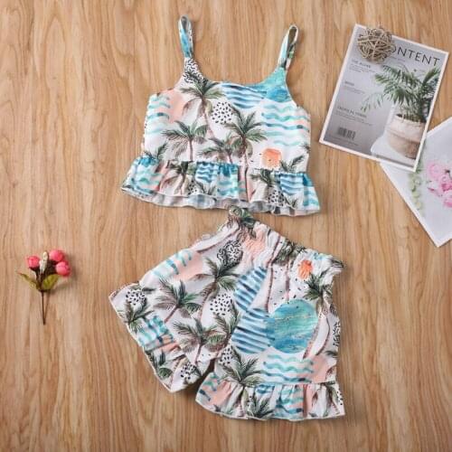 2PCS Toddler Kids Baby Girl Summer Clothes T-shirt Tops+Shorts Pants Outfits Set Child Girl Sleeveless Print Clothing Sets
