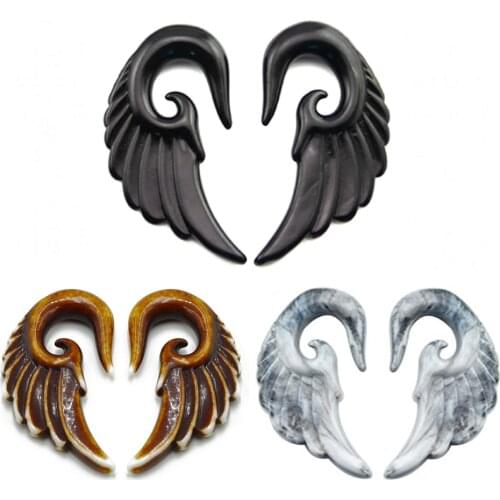 3 Pairs Mixed Colors Acrylic Spiral Taper Plug Gauge Ear Stretching Kit, Vintage Angel Wings Earring Stretcher Piercing Jewelry